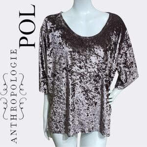 POL Purple Crushed Velvet Hi Low Hem Luna Tunic Top 3/4 Sleeves Fairy Sz Medium